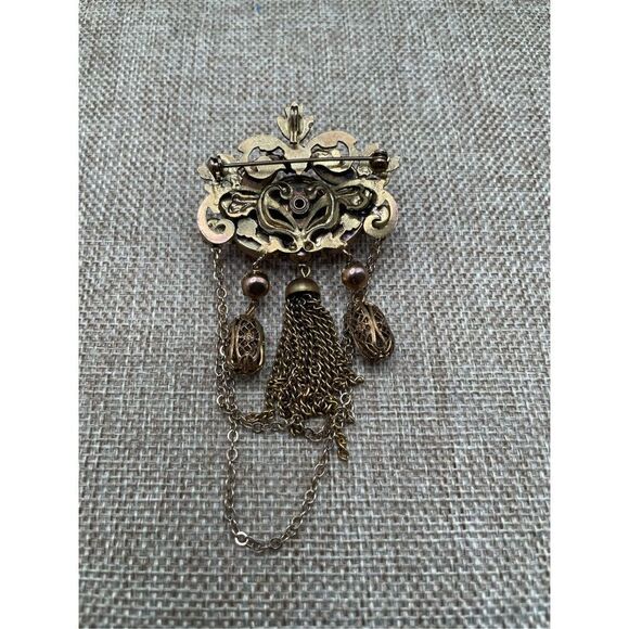 Vintage  Russian Soviet Bronze Beautiful Lacy Women's Brooch Pendant Flower Pink - Picture 4 of 9